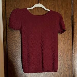 Maje Burgundy Short Sleeve Knit Top